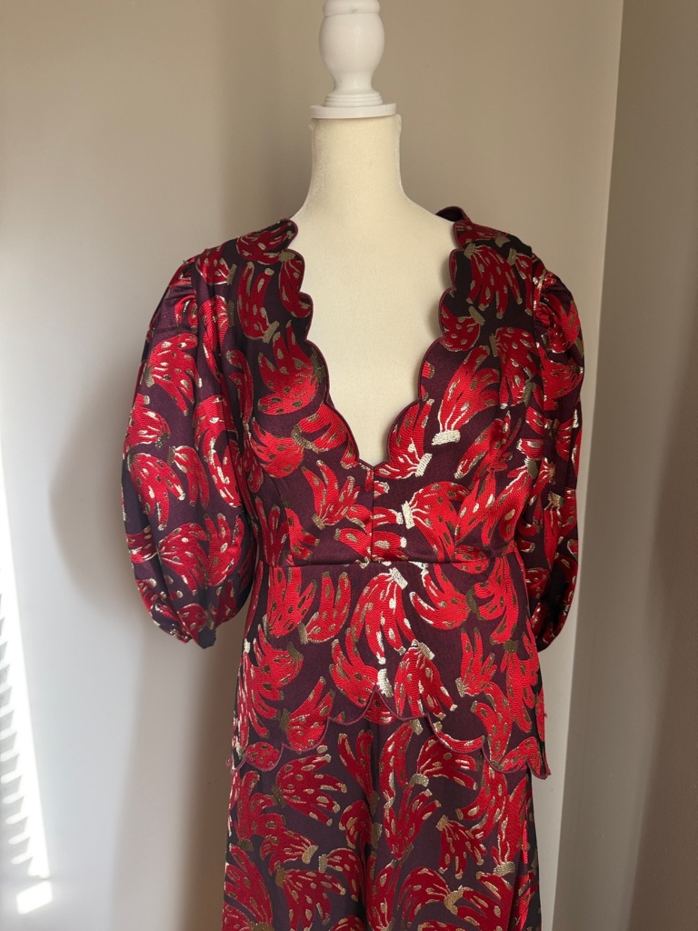 NWT Farm Rio Bossa Banana Metallic Jacquard Maxi Dress - Picture 7 of 10
